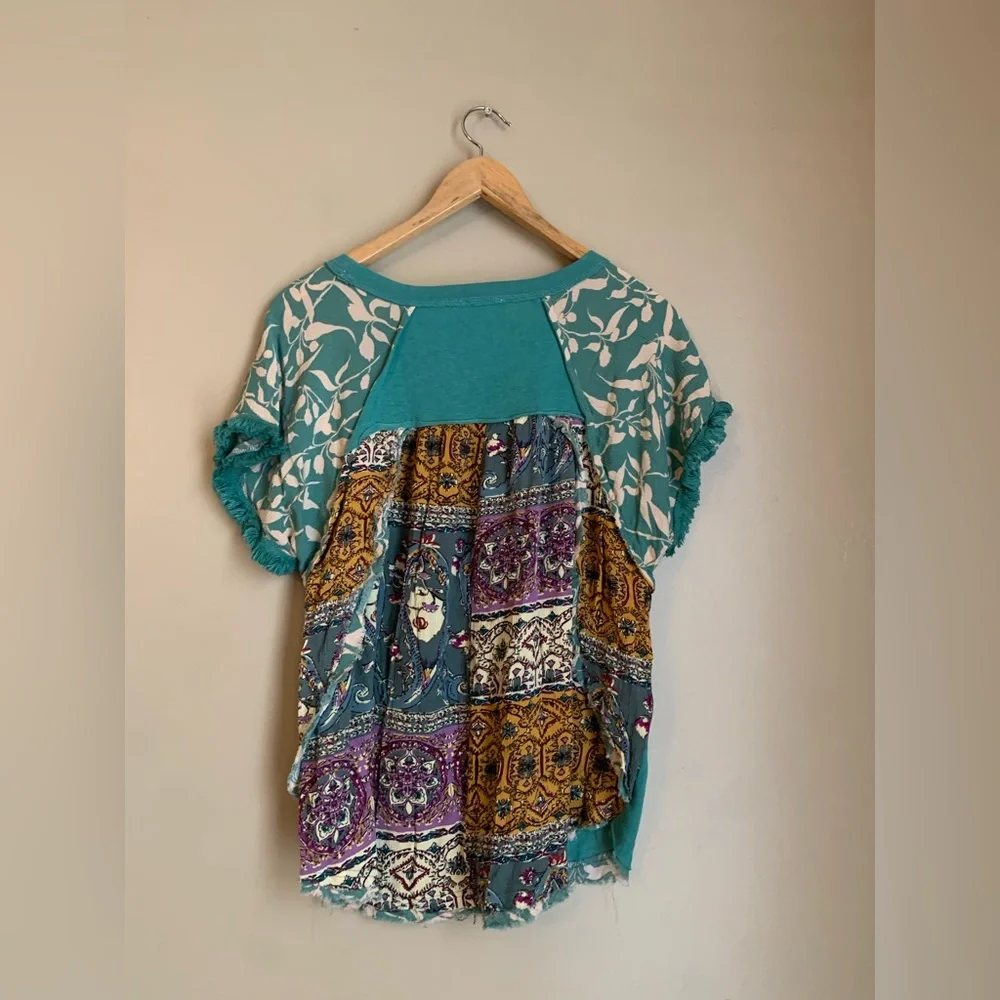 Umgee blouse, short sleeve shirt mixed prints media coastal boho festival - Picture 5 of 9